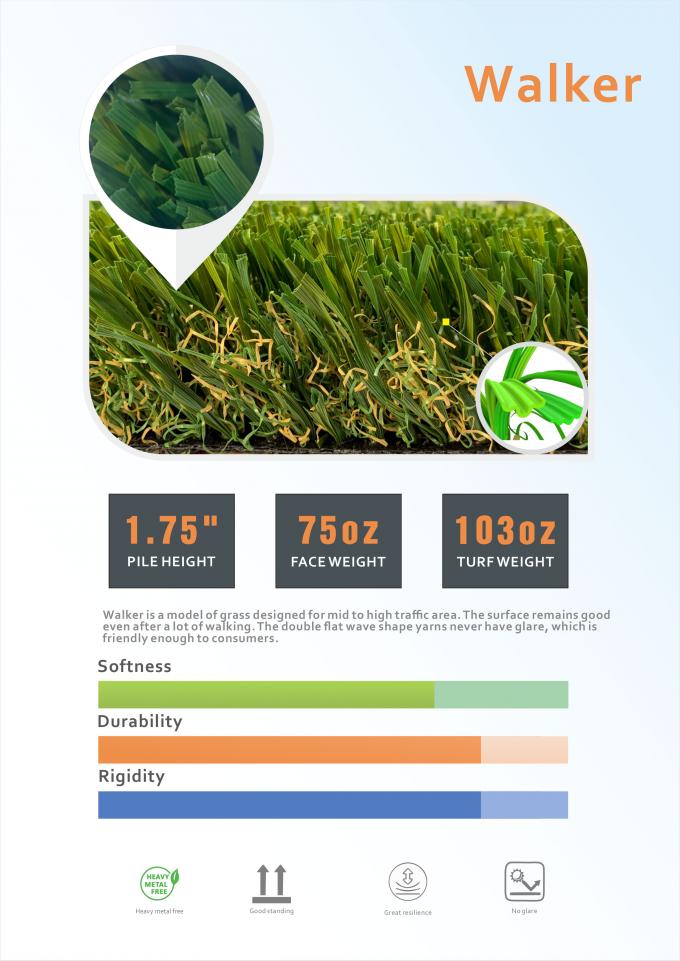 50mm ارتفاع حديقة العشب الاصطناعي لفة صديقة للبيئة المعاد تدويرها 1