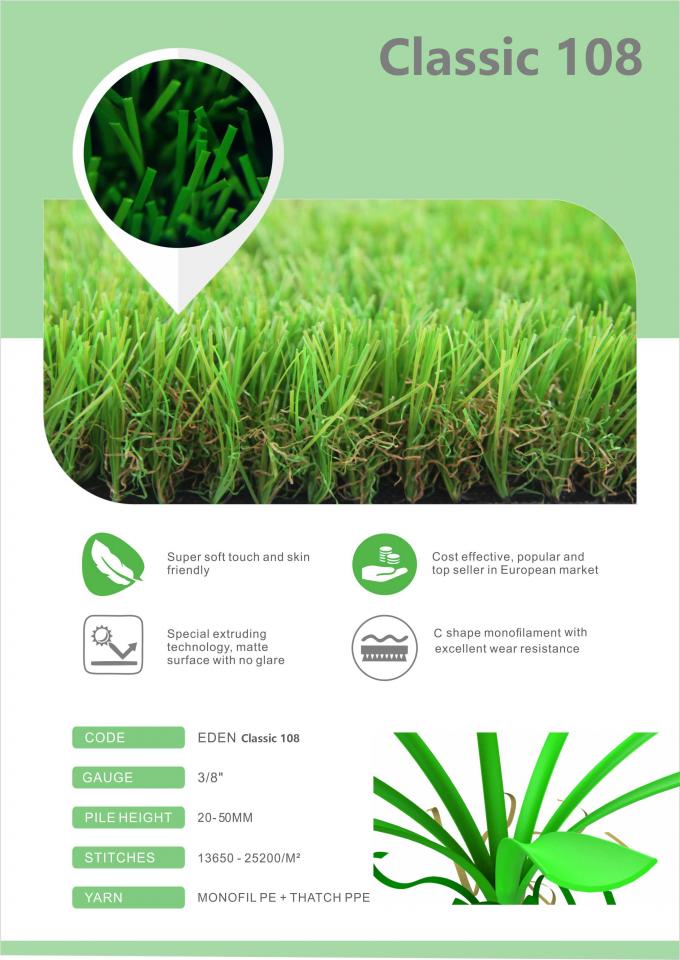 المظهر الطبيعي سجادة العشب الاصطناعي التجارية العشب الاصطناعي العشب ايكو دعم قابلة لإعادة التدوير 0