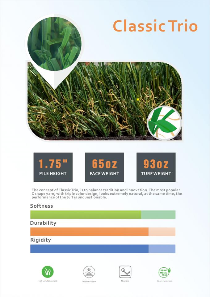 صلابة جيدة حديقة العشب الاصطناعي سهلة التركيب 14650 Detex 0